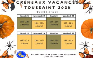 Créneaux jeu libre des vacances Toussaint 2025