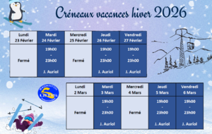 Créneaux jeu libre des vacances Hiver 2026