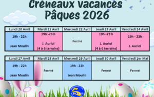 Créneaux jeu libre des vacances Pâques 2026