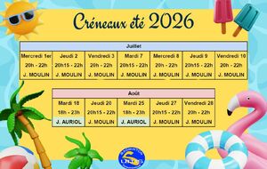 Créneaux jeu libre été 2026
